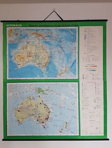 1991 Large Vintage School Map - Australia,New Zealand Physical and Economic Map 