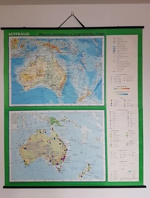 Mapa escolar grande vintage 1991 - Mapa físico y económico de Australia, Nueva Zelanda  Foto 1 de 4