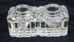 Vintage Double Glass Crystal Inkwells Brick Deco Bubbles Heavy - Picture 1 of 11