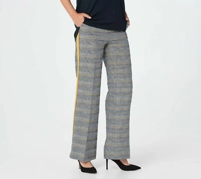 G.I.L.I. Pantalones regulares a cuadros de pierna ancha detalle de rayas - azul marino/dorado (reg 6) a370668 - Foto 1 de 3