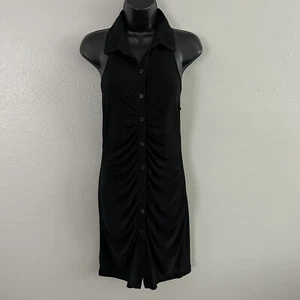 Rue 21 Black Ruched Button Front Polo Collared Halter Dress Sz M Slinky Y2K NWT - Picture 1 of 6