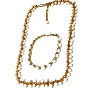 Napier Vintage White Beaded 20" Necklace-Monet Vintage Beaded 7.3" Bracelet Set - Picture 1 of 8