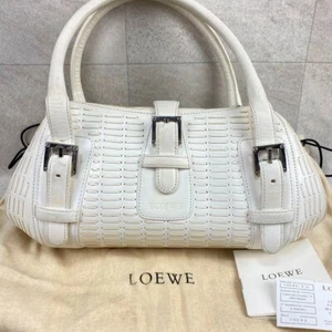 LOEWE Handbag Senda White Tote Bag Purse Leather Authentic Vintage Used from JP - Picture 1 of 22