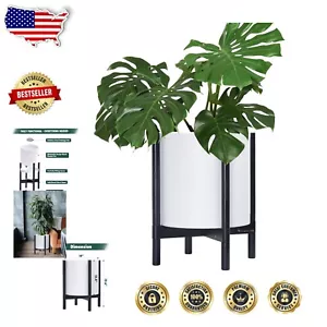 14 Inch Modern Planter Pot with Sculptural Wood Stand - Elegant Indoor Decor - Picture 1 of 8