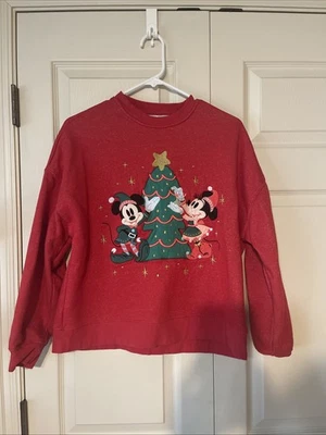 Disney Mickey & Minnie Mouse Women's Sm Appliqué Christmas Sweatshirt Red /Gold - Image 1 of 4