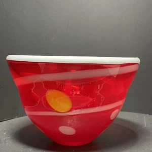Ciotola Vetro Murano Rosso + Bianco Vortice 4" Soffiato a Mano Pois Maculato Arte Vetro - Foto 1 di 17