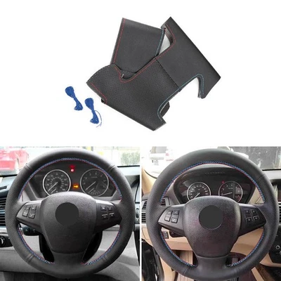 For BMW X5 E70 2007 2008 2009-2011 Leather Black+Red Blue Steering Wheel Cover - image 1 of 4