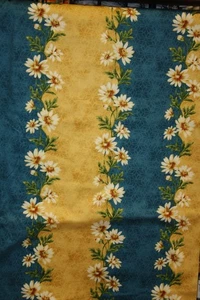 HE LOVES ME FLORAL STRIPE IN BLUE AND YELLOW FROM MAYWOOD - 100% COTTON FABRIC - Picture 1 of 10