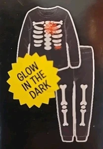 Kid's 2 pc Boys Halloween SKELETON Pajama PJ Sleep Set Size M 8-10 Glow In Dark - Picture 1 of 3