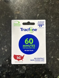 Carte de recharge TracFone 60 -- 60 minutes/90 jours NEUVE 90 jours - Photo 1 sur 3