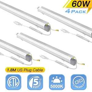 4 Pack 60Watt Linkable LED Shop Light for Workshop Airport Utility Light Fixture - Picture 1 of 10