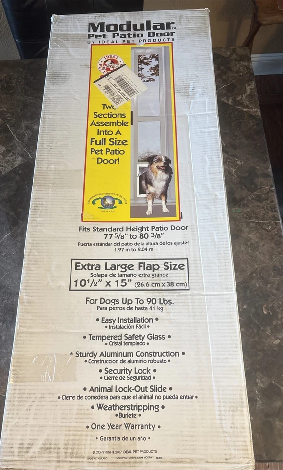 Ideal Modular Aluminum Dog Pet Patio Door Satin Silver Extra Large 10.5x15" Flap - Image 1 of 1