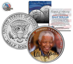 NELSON MANDELA PRESIDENT OF SOUTH AFRICA 1994-99 SIGNATURED U.S. JFK HALF DOLLAR - Picture 1 of 1