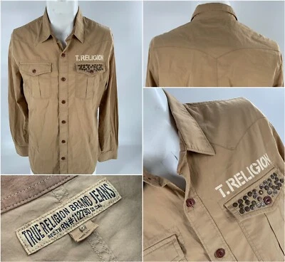 Camisa Western True Religion Para Hombre M Algodón Tostado 2 Bolsillos Sin Defectos YGI A3-20 Foto 1 de 4