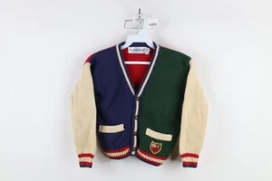 Vintage 90s Toddler Boys Small 4T 5T Color Block Crest Knit Cardigan Sweater - Picture 1 of 14