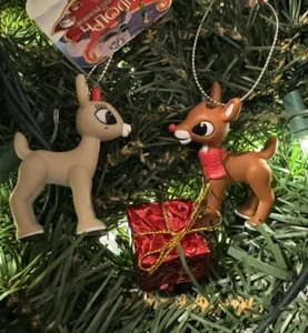 2 kt junges Rudolph Rentier mit roter Nase & Freundin Clarice Weihnachtsschmuck - Bild 1 von 1