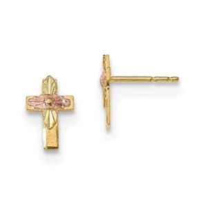 Real 10kt Tri-Color Black Hills Gold Cross Earrings - Picture 1 of 4