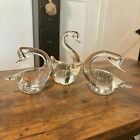 Set Of 3 Clear Glass Swan Figurines 