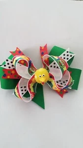 Girls Hair Bow, Hand Made, 6”, Sesame Street Theme, French barrettes - Picture 1 of 2