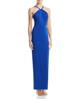 Vestido de mujer $430 Decode 1.8 azul halter con volantes columna acanalado torcido talla 4 Foto 1 de 2