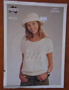 HEIRLOOM KNITTING PATTERN # 187 - 4PLY COTTON TOP - Picture 1 of 1