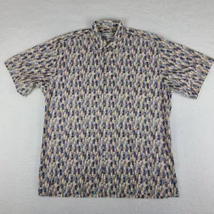Burma Bibas Shirt Mens Medium Blue Geometric Aztec Casual Hawaiian Button Up - Picture 1 of 9