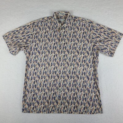 Burma Bibas Shirt Mens Medium Blue Geometric Aztec Casual Hawaiian Button Up - Image 1 of 4