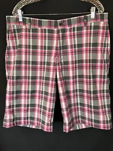 Slazenger Size 38 Waist Pink Plaid Golf Shorts Flat Front Stretch/Flex Comfort - Picture 1 of 7