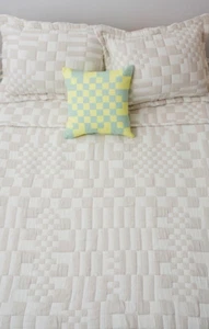 NWT $140 DUSEN DUSEN Home Check Cotton SHEET SET Beige-White TWIN - Picture 1 of 7