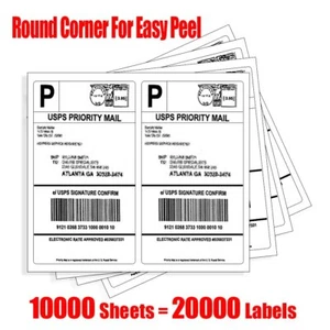 20000 Half Sheet 8.5 x 11 Shipping Labels Self Adhesive 2 Per Sheet Round Corner - Picture 1 of 7