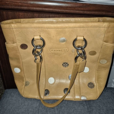 Rare Limited Coach Polka Dot Bucket Bag. Beige w Silver Hardware. - Image 1 of 4
