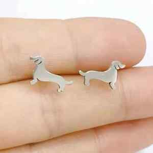 Silver Stainless Steel DACHSHUND Dog Stud Earrings