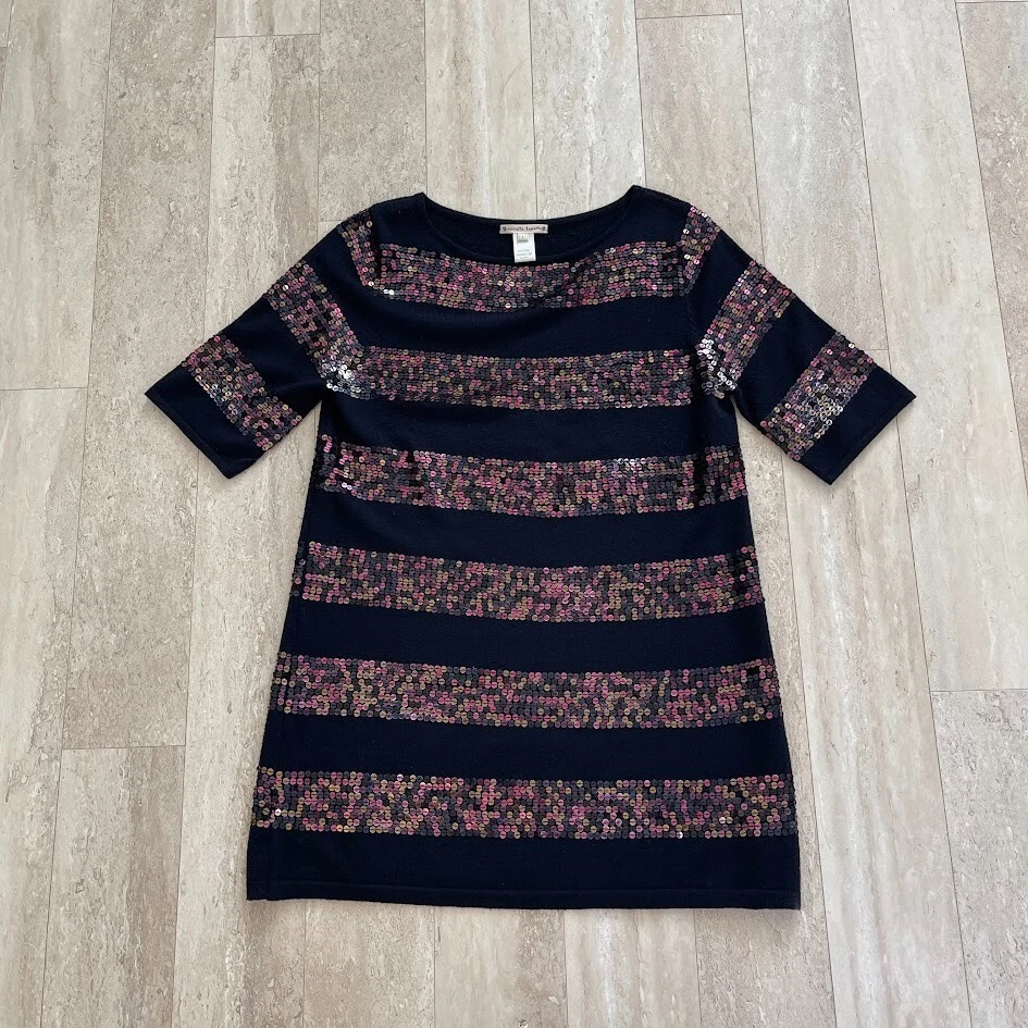 Mini Vestido Suéter Vintage Nanette Lepore Lana Merino Lentejuelas Fiesta Negro Talla L Foto 1 de 4