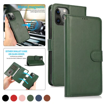 For iPhone 16 15 14 13 12Pro Max Removable Leather Wallet Card Case Flip Cover - Image 1 of 4