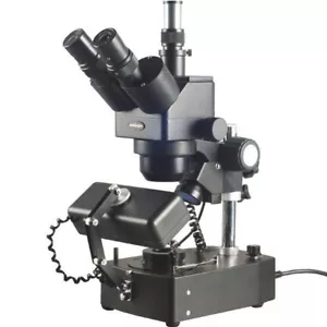 AmScope 5X-80X Trinocular Zoom Stereo Microscope w 3 Lights & Jewelry Gem Clamp - Picture 1 of 7