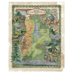 Wyoming Teton Trails National Park Map Print Poster Wall Art Decor Home & Gift - Picture 1 of 9