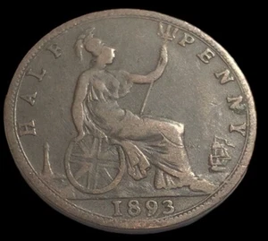 1893 Half Penny Great Britain  - Victoria Coin Bronze Coin UK - Picture 1 of 2