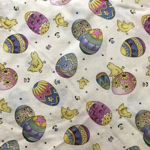 3 yd JoAnn Cream Gold Glitter Easter Eggs Chicks Tulip Dot Cotton Quilt Fabric - Picture 1 of 8