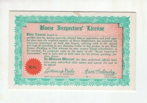 1941 Gag Gift Card "Booze Inspectors' License" Exhibit Supply Co Chicago - Picture 1 of 1