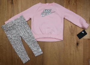 Nike Baby Girl Sweatshirt & Legging Set ~ Echo Pink & Gray ~ Leopard ~ - Picture 1 of 5