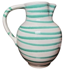 Vintage Gmundner Keramik Rare Green Stripe hand Painted Pitcher 7 Inches Tall - Picture 1 of 11