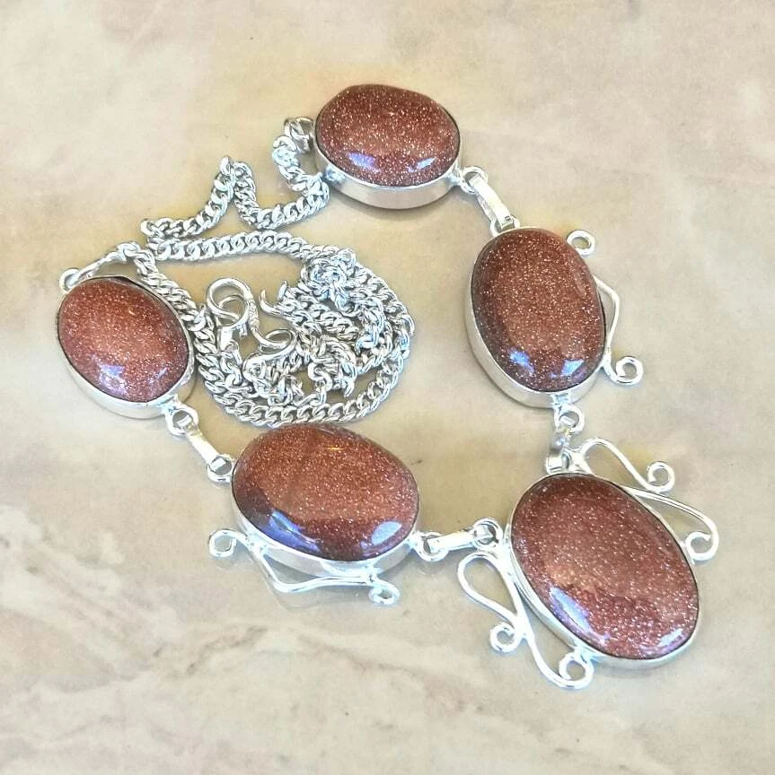 Handmade Sole Sitara Luccicante Avventurina 925 Sterling Collana Argento 19 " # - Immagine 1 di 1