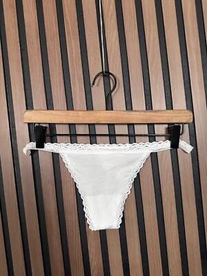 Victoria's Secret V String Womens Large White Lace Trim Thong Panties - Image 1 of 4