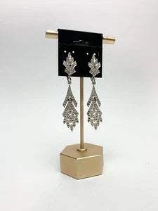 Vintage Polcini Drop Clip On Rhinestones Earrings Silver Tone - Picture 1 of 9