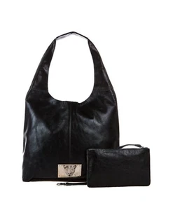 Sharif Legacy Pearlized Slouchy Leather Hobo with Wristlet-Black-NWT - Picture 1 of 3