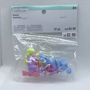 Creatology Easter Bunny Plastic Rings 12 pieces Lt Blue, Purple, Pink & Lime New - Picture 1 of 10