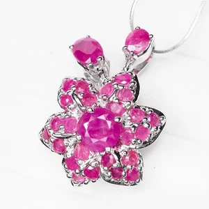 Floral Vivid Pink Ruby Rare 925 Sterling Silver White Gold Pendants Fine Jewelry - Picture 1 of 9