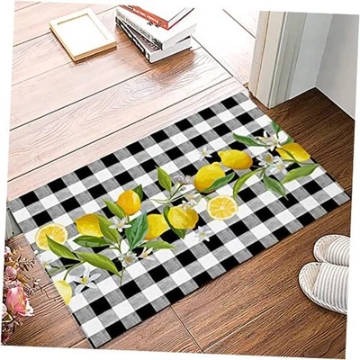 Дверной коврик для декора спальни, летние лимонные черные напольные коврики в клетку с буйволом,  - Изображение 1 из 4