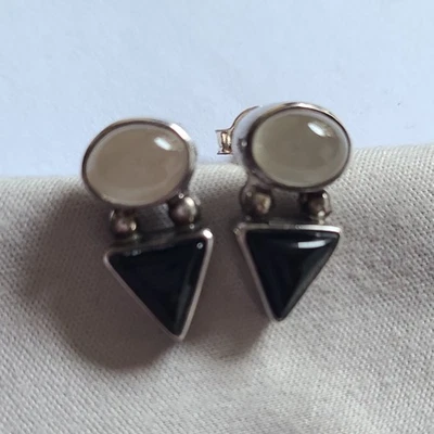 Pendientes Sajen piedra lunar ónix negro plata de ley 925 Foto 1 de 4