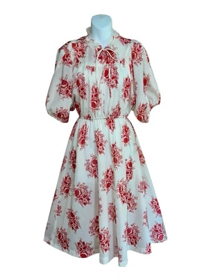 Vestido de festa vintage 1970 vermelho transparente floral Cottagecore Batwing manga curta midi P - Imagem 1 de 4